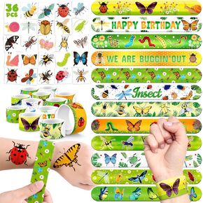 60 PCS Bug Party Favors Set - 36 Temporary Tattoos Sticker & 24 Slap Bracelets for Kids, Perfect for Birthday Parties, Classroom Rewards and Gifts