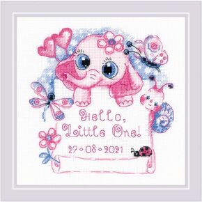 RIOLIS - Hello, Little One! (for a Girl) 1934, Cross Stitch Kits 6"x6", Cross Stitch Kits for Beginners & Advanced, Crossstitching Kit Adult, Embroidery Counted Stitching Kit, Girl Birth Announcement