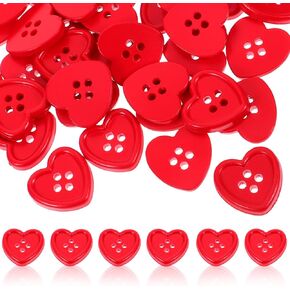 50pcs Red Heart Shaped Buttons - 18mm 4 Holes Cute Sewing Buttons Plastic for Clothing, Knitting Crafts - Garments Valentines Decoration