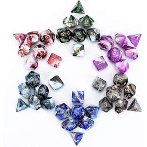 FLASHOWL Polyhedral Dice Set Table Games Dice Pressure Remove 6 Sets Dice 6 x 7 Die Series D20, D12, D10, D8, D6, D4 DND dice DND RPG MTG Double Colors One Piece, 6 Sets with 6 Colors (42 Pieces)