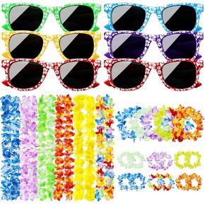 Buryeah 125 Hawaiian Luau Party Decorations Leis for Luau Party Hawaiian Glasses Hawaiian Luau Theme Party Supplies Tropical Summer Beach Party (Mixed Color)
