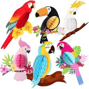 KatchOn, Big Tropical Birds Honeycomb Cutouts - Pack of 6 | Jungle Theme Decorations, Tropical Party Decorations, Hawaiian Party Decorations | Luau Decorations | Parrot Honeycomb Decorations