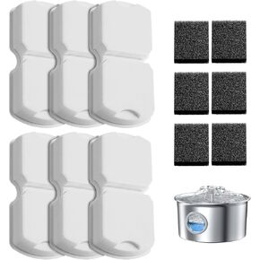 Cat Water Fountain Filter: 12 Cat Fountain Filter Replacement - 6 Carbon Filters & 6 Foam Filters - Suitable for IHOUONE Stainless Steel pet Fountains
