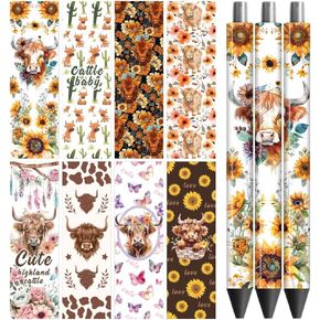 Peacoblue UV DTF Pen Wraps Transfer Sticker Decal Highland Cattle - 48pcs Waterproof HD Print UV DTF Pen Adhesive Decals for Personalized DIY Pencil Pen Decorative Crafts Gifts Giving in Saudi Arabia