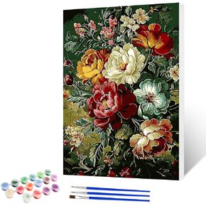 NAIMOER Flowers Paint by Numbers Kits for Adults Beginner with Wooden Framed, Flowers Color by Numbers on Canvas Painting Kits for Adults, Easy Paint DIY Acrylic for Home Wall Decor 12X16 Inch