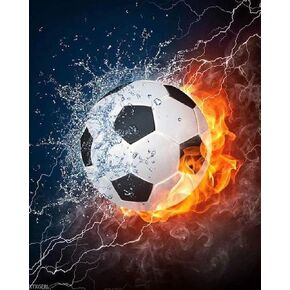 XTXGERL DIY Canvas Acrylic Paint by Numbers with, Fire Soccer, 16x20 Inch Without Frame