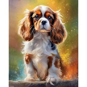 XTXGERL Paint by Numbers for Adults Cavalier King Charles Spaniel DIY Painting by Number Kits Oil Paint Drawing Canvas Home Decor Gift, 40x50cm Without Frame