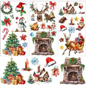 3 Sheets Christmas Rub on Transfers for Crafts and Furniture Xmas Santa Snowman Stickers Rub on Decals Christmas Tree Xmas Santa Snowman Decals for Wood Scrapbooking Crafts Home Decor