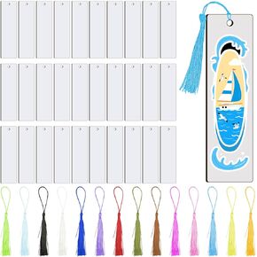 30 Pack Wooden Blank Bookmarks with Tassels for Stickers Laser Engraving DIY Craft Kit Coloring Your Own Watercolor Bookmarks Bulk Unfinished Blank Tags for Writing 4.13in x 1.06in
