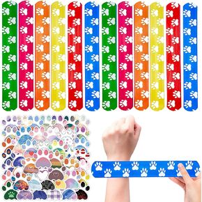 74Pcs Dog Claw ThemeParty Favors Contain 24 Pcs Dog Claw Slap Bracelets 50 Pcs DogClaw Stickers, Birthday Party Decorations,Classroom Rewards Supplies