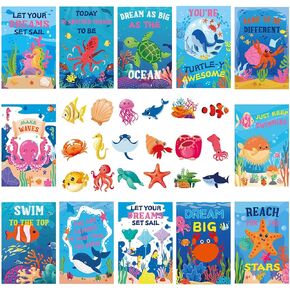 30 Pcs Ocean Theme Under The Sea Bulletin Board Decoration Classroom Poster，Motivational Ocean Animal Positive Poster for Bulletin Board School Classroom Home Party Decoration Inspirational Supplies