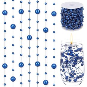 SUREAM Pearl String for Centerpiece, Green Faux Pearl Roll Beads Wire, Artificial Pearl Garland Roll Strand for Flowers Christmas Party Valentine Crafts Decoration（3-8mm）