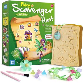 EDUMAN Flower Fairy Scavenger Hunt Dig Kit - Interactive Arts & Crafts, STEM Educational Toy with Clue Cards, Gemstone Dig Kit & DIY Jewelry Making Kits for Kids 6+ - Ideal Birthday Gift for Girls