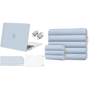 MOSISO Compatible with MacBook Air 13 inch Case 2024-2022 M3 A3113 M2 A2681 Touch ID, Plastic Hard Shell&Keyboard Cover&Screen Film&Type C Adapter&Polyester Horizontal Bag with Small Case, Baby Blue
