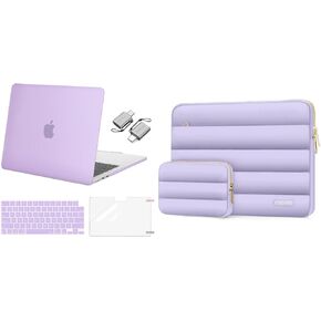 MOSISO Compatible with MacBook Air 13 inch Case 2024 2023 2022 M3 A3113 M2 A2681 Touch ID, Plastic Hard Shell&Keyboard Cover&Screen Film&Type C Adapter&Polyester Horizontal Bag with Small Case, Purple