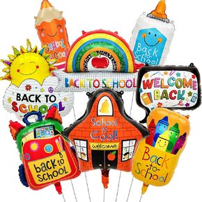 8PCS Back To School Balloons, Pencil Crayon School Bag Foil Balloons Welcome Back Balloons for Back To School Party Decor First Day of School Decorations