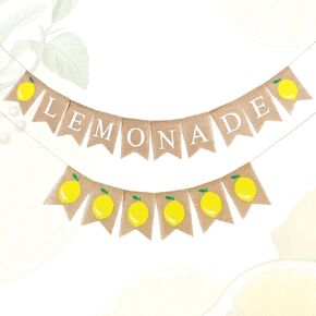 Lemonade Banner, Burlap Lemonade Stand Banner, Lemonade Stand Decorations Lemonade Sign Hanging Bunting Lemon Theme Party Decor Garland Flag for Bridal Shower Birthday Barbecue Party Supplies