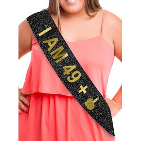 Funny 50th Birthday Sash 49 + 1" – Black Glitter Gold Foil Gag Gift – Large 72" x 4" Novelty Party Accessory for Men or Women Turning 50 – Hilarious Over The Hill Bday Decoration