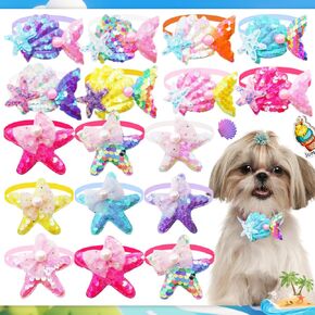 15pcs Shiny Sequin Dog Collar for Small Medium Dogs Adjustable Summer Girl Doggie Collar Grooming Accessories for Yorkie Cat