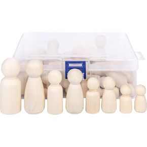 Wooden Peg People with a Storage case, 50Pcs Unfinished Wooden People for DIY and Painting, Nature and Plain Wooden Figures for Craft Art Projects and Decoration