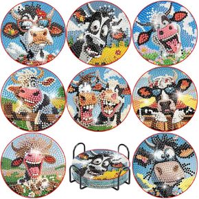 8 Pcs Coffees Diamond Art Coasters with Cork and Holder, DIY Latte Art Diamond Painting Coasters Kits for Coffee Drinks, Diamond Dots Art Crafts Supplies for Dining Room Coffee Shops