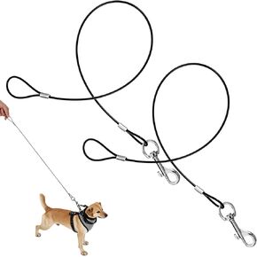 2 PCS Chew Proof Dog Leash Metal Cable Chew Resistant 23 Inch Anti Biting Pets Heavy Duty Silver Leashes Extender for Medium Dogs Teething Puppies Collars Harnesses
