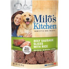 Milo's Kitchen Home-Style Dog Treats 100% Real Beef Sausage Slices With Rice 3 Oz.