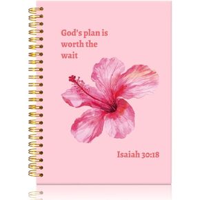 God's Plan Is Worth The Wait Spiral Journal Notebook for Women, Funny Pink Hibiscus Flower Notebooks, Christian Religious Gifts for Mom Aunt Daughter BFF, Birthday Thank You Gifts for Her