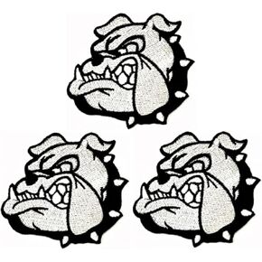 3pcs. Bulldog Gray with Cute Black Dog Collar Cartoon Patch Bulldog Pitbull Dog Sticker Craft Patches DIY Applique Embroidered Sew Iron on Patch Emblem Clothing Costume Accessory Sewing