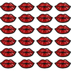 24PCS Kiss Lips Iron on Patches, Red Lips Animals Embroidered Applique, Funny Iron on Sew on Decorative Emblem, Embroidery Patches for Clothes Jeans Jacket Hats Bags DIY Sewing Craft Decoration