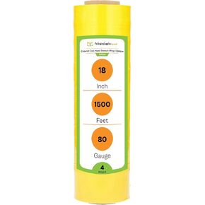 PSBM Yellow Cast Stretch Wrap, 4 Pack, 18 Inch x 1500 Feet, 80 Gauge, Dark/Opaque Hand Stretch Film Rolls for Packaging Moving Packing Pallets