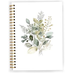 Green Floral Notebook, Eucalyptus Leaves Botanical Spiral Notebook 5.5x8.3, Aesthetic Journal for Women, Green Office Supplies, Flowers Floral Spiral Journal