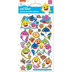 01.70.06.167 Baby Shark Sparkly Stickers | Official Licensed Product | Reusable on Non-Porous Surfaces, White, 19.5cm x 9.5cm