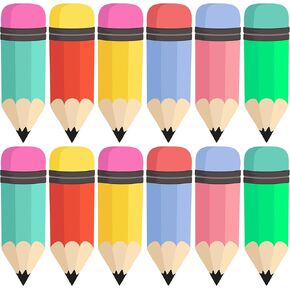 Lucleag 60 PCS Colorful Pencils Cutouts for Classroom Decoration, Pencil Student Nameplates Name Tag Pencils Cut Outs for Desk Classroom Bulletin Board Back to School Party Decorations