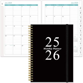 2025-2026 Monthly Planner - July 2025 - December 2026, Two Pages Per Month, 18 Monthly Calendar/Planner with Tabs, Inner Pocket, 5.8" x8.5", Black