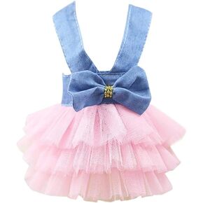 Pet's Cute Halter Bowknot Tutu Dress Female Dog Clothes Girl Dogs Yorkie Costumes Harness Pink