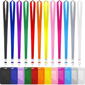 12 Pack ID Badge Holder with Lanyards, Lanyards for ID Badges, Sliding Hard Multi-Color Vertical Plastic Card, Cruise Ship Cards Holder, for Nurse Teacher Security Staff Women Men