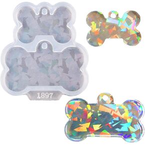Angel Wings Cute Dog Bone Shape Silicone Mold Holographic Resin Molds for DIY Pet Tag Keychain Pendant Charm Crafts