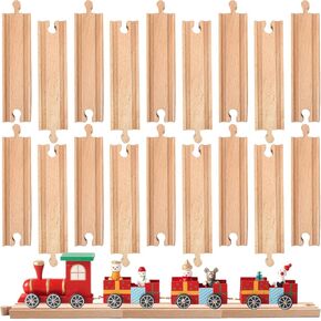 18 Pcs Wooden Train Track Straight Pieces Wood Bulk Hardwood Train Track Expansion Packs Compatible with All Major Trains Railway