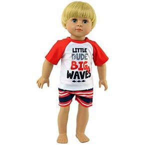 American Fashion World Boy’s Big Waves Rash Guard and Swim Trunks Set for 18-Inch Dolls | Premium Quality & Trendy Design | Dolls Clothes | Outfit Fashions for Dolls for Popular Brands