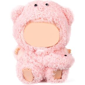 Doll Clothes for 17cm Dolls, Kawaii Pink Piggy Style Jumpsuit & Hat & Decorative Bag Set DIY Cosplay Outfit Accessories for Toys Dress Up (Doll Not Included)