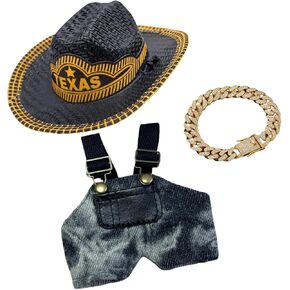 3-Piece Western Style Doll Clothes - Compatible with LBB 5.91-6.7inch Dolls as Accessories Only, Western Cowboy Straw Hat & Hip Hop Necklace Set, ropa para 17cm Doll (White Hat Set)