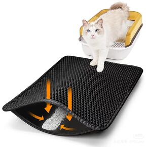 24"x36" Cat Litter Mat, EVA & Fabric Double Layer Design Waterproof Bottom Cat Litter Mat, Anti-slip Litter Box Mat, Easy To Catch Pet Litter, Easier To Clean, Washable, Soft on Paws, Brown