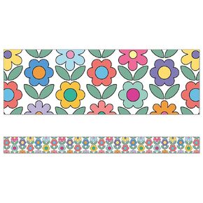 Happily Ever Elementary Retro Remix 36 Feet of Flowers Bulletin Board Borders, Groovy Floral Trim for Locker, Cubby, Party, Door Decorations, and Classroom Decor