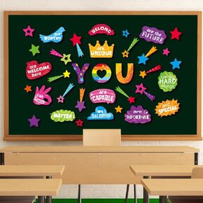 Qpout 34Pcs Classroom Bulletin Board Signs Welcome Back to School Classrooms Decorations Positive Affirmations Stickers Set School Office Home Teacher Wall Door Decor Supplies