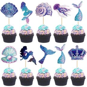 45PCS Ocean Sea Animal Cupcake Topper Mermaid Tail Fish Coral Seahorse Starfish Sea Turtle Crab Octopus Baby Shower Birthday Under the Sea Theme Party Decorations