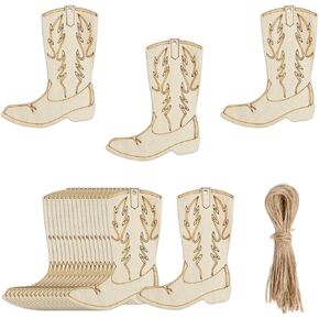 20pcs Cowboy Boots Unfinished Wood DIY Crafts Boots Shapes Wooden Cutouts Hanging Tags Ornaments for Wedding Birthday Home Decoration