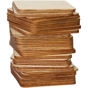 MONKEY SUN 48 Pieces 4 x 4 Inches Unfinished Square Wood Blank Coaster Bulk for Drinks, Painting, Writing, Bar, Kitchen Home Decor, DIY Craft, Party (Set of 48, Square)