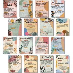 16 Pcs Figurative Language Posters for Classroom Large English Classroom Decor Middle High School English Laminated Literature Language Arts Poster for Teacher Homeschool Supplies (Modern)