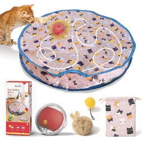 Brylex Interactive Cat Toys, Motion-Activated Rolling Ball with Play Mat, Automatic Hide-and-Seek Game, Fast & Slow Modes, USB Rechargeable Cat Enrichment Toy, 28" Play Mat